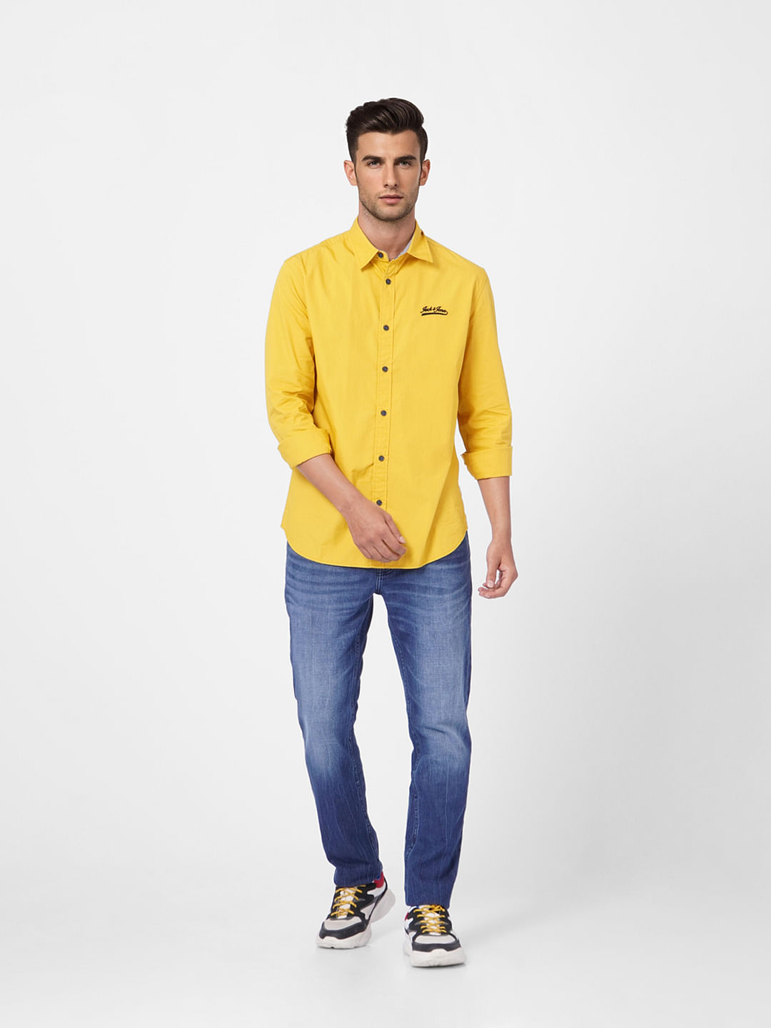 Buy Men Khaki Twill Slim Fit Full Sleeve Denim Shirt