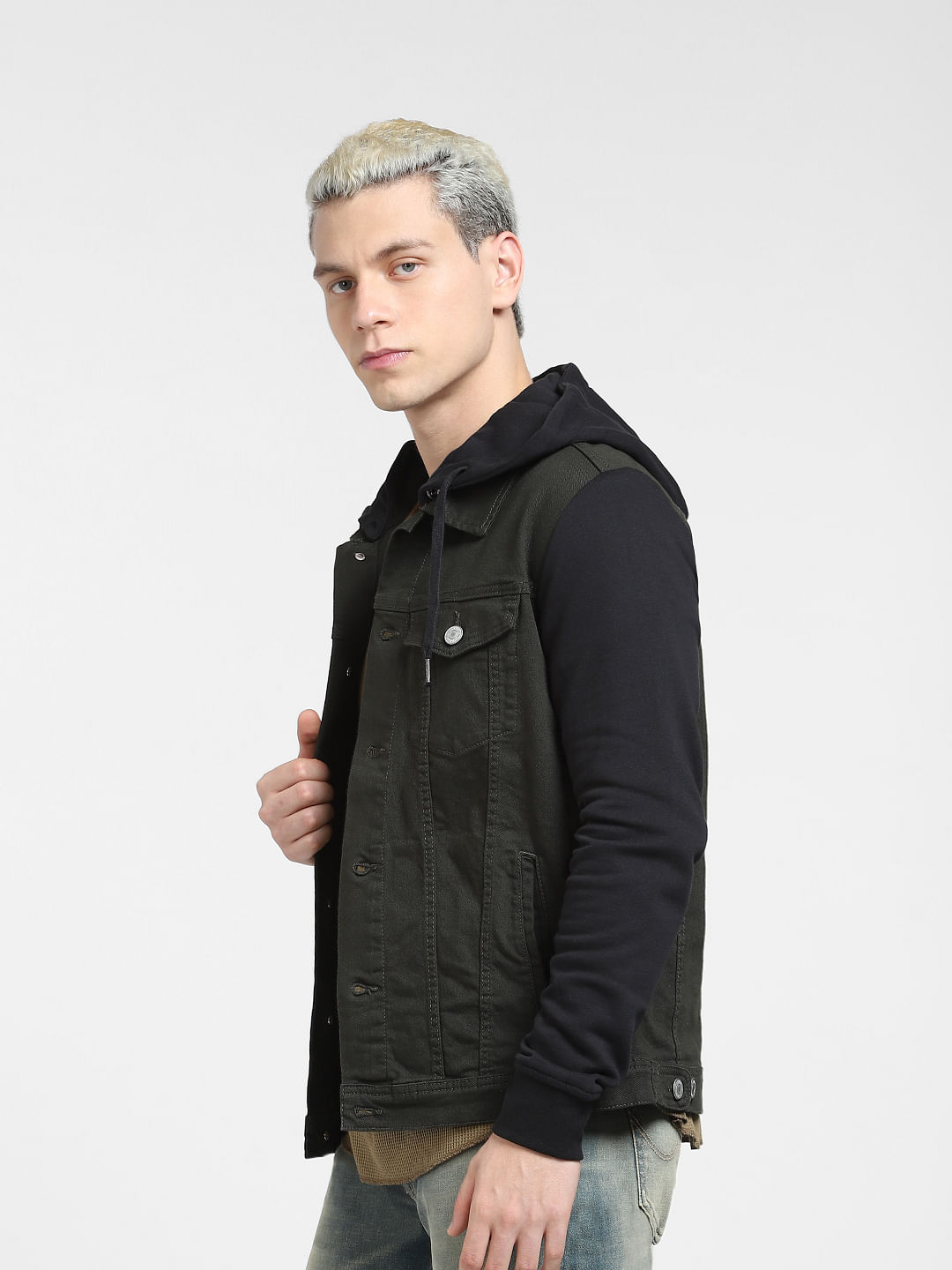 Hooded denim jacket - Black - Men | H&M IN