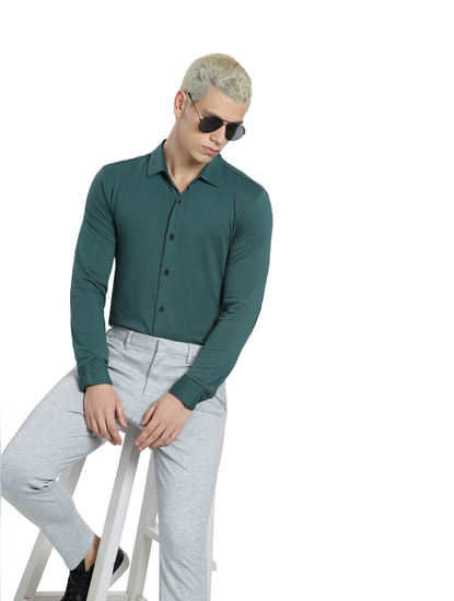 Green Knit Full Sleeves Shirt