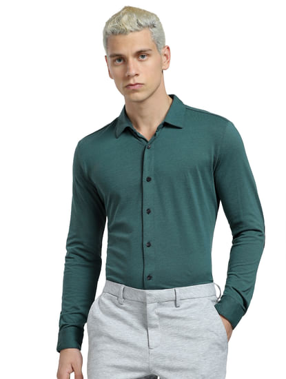 Green Knit Full Sleeves Shirt