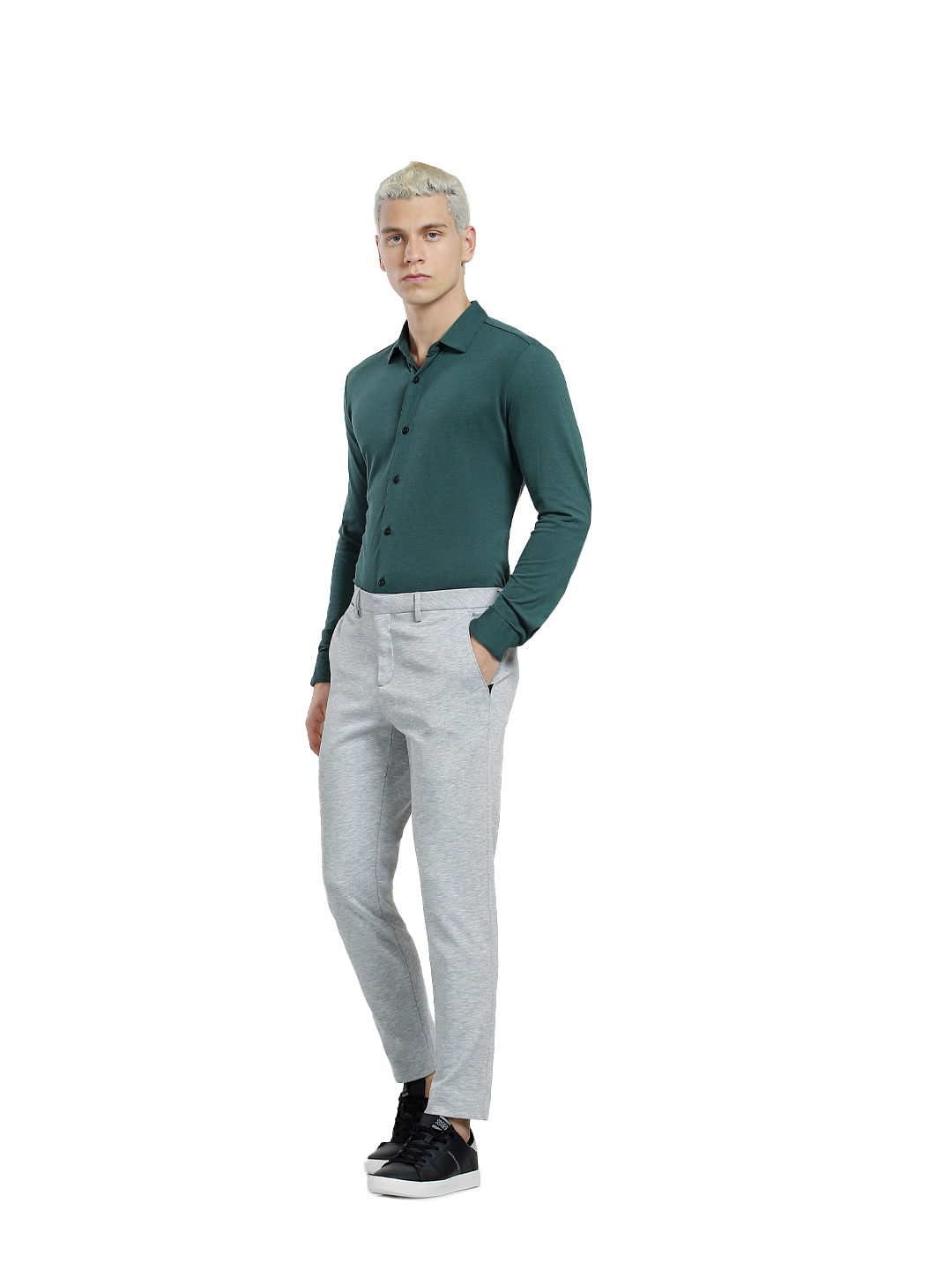Green Short Sleeve Shirt with Brown Pants | Hockerty
