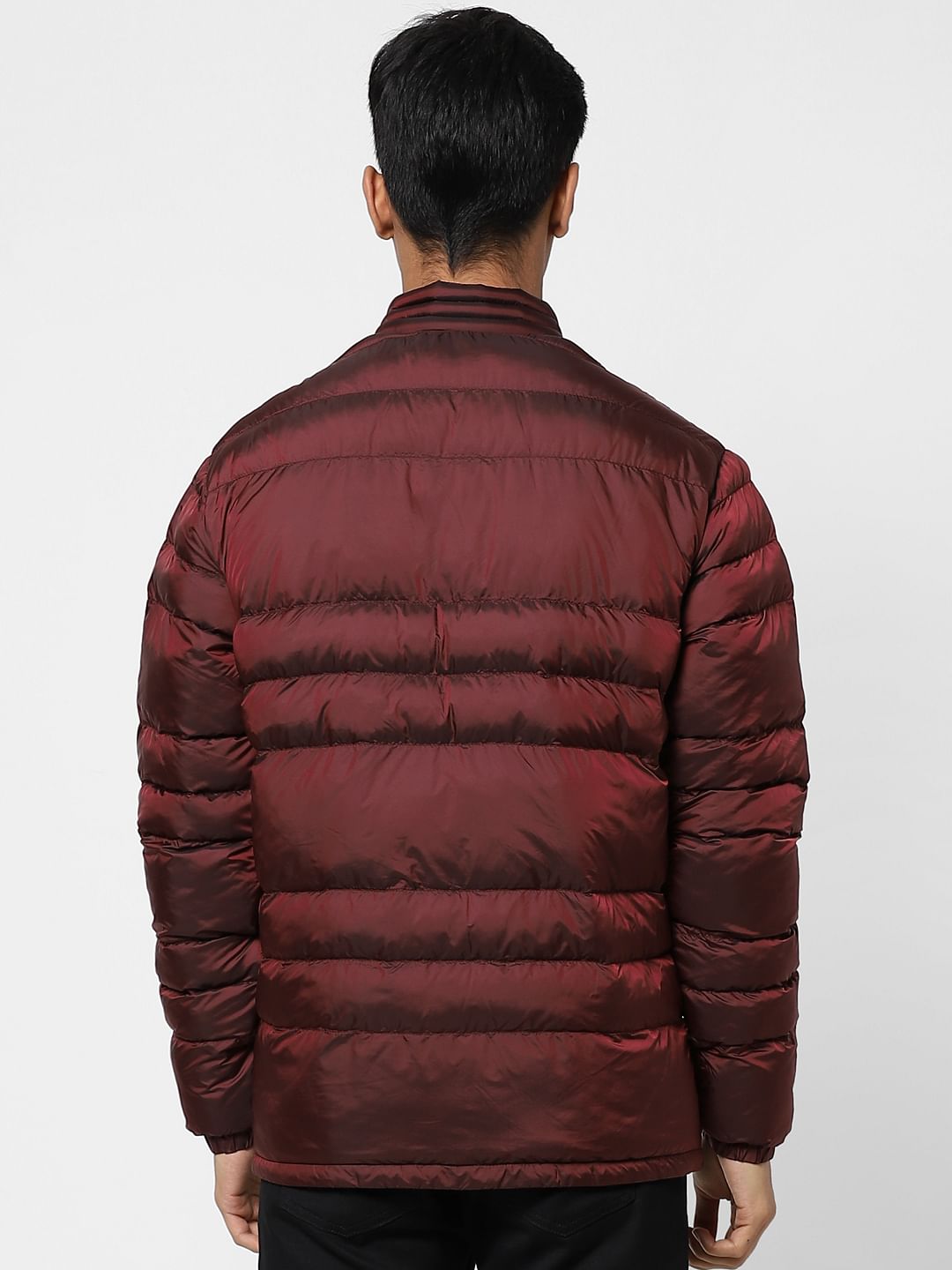 Dark red puffer coat best sale