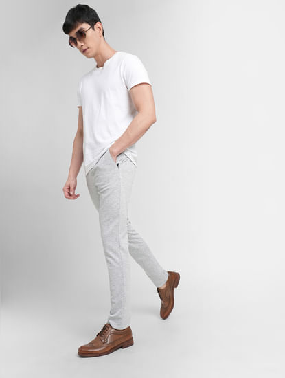 Grey Mid Rise Slim Fit Trousers
