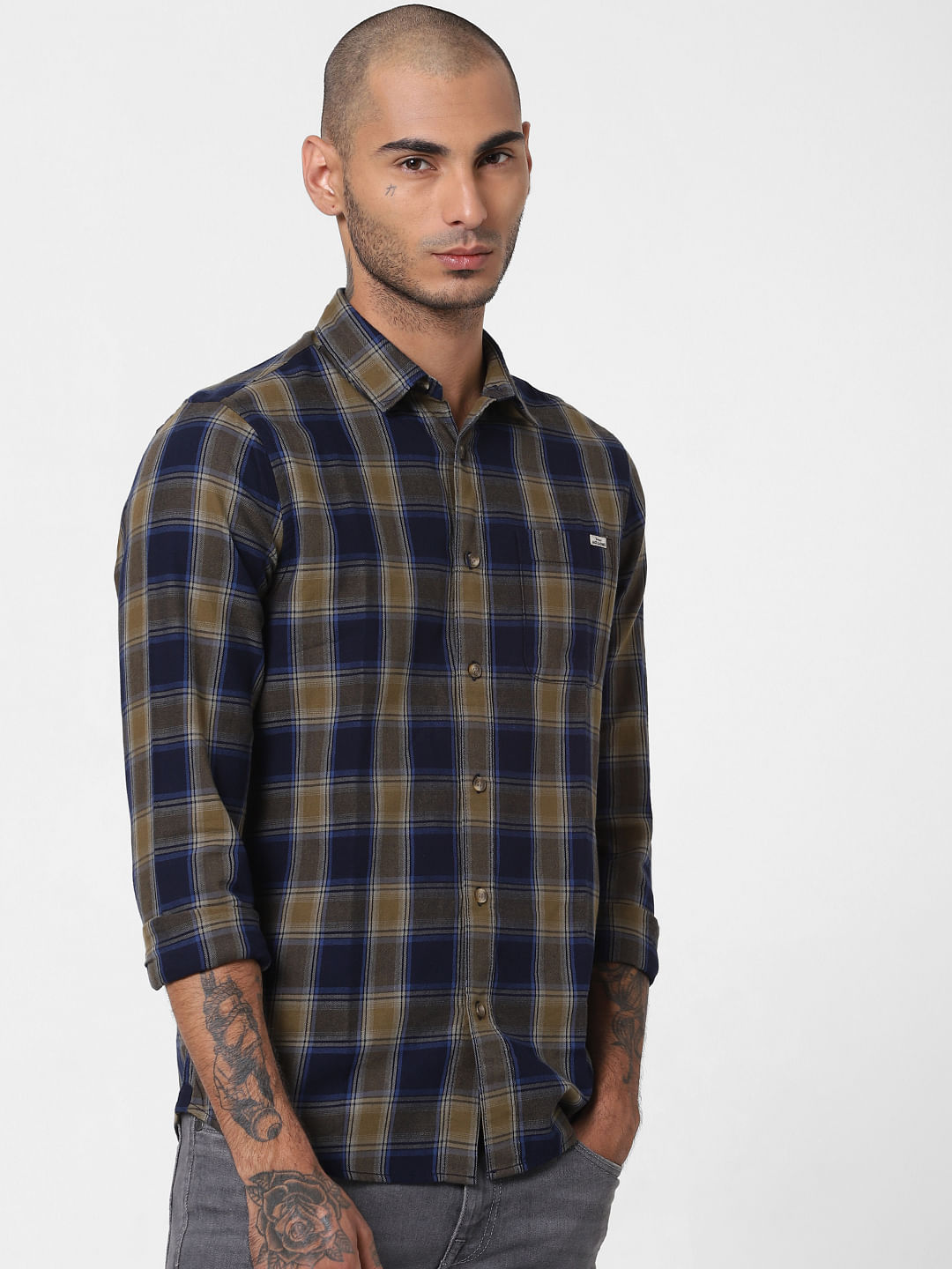 jack and jones blue check shirt