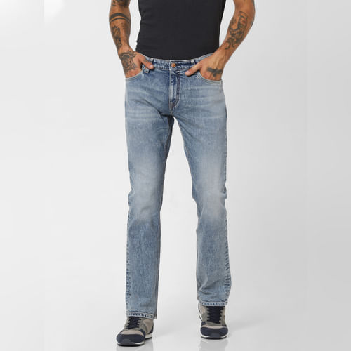 JACK&JONES Light Blue Low Rise Washed Regular Fit Jeans