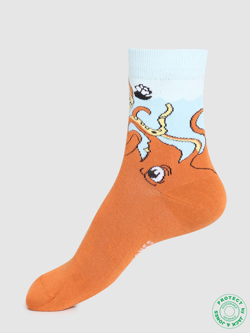 Orange Octopus Print Socks 