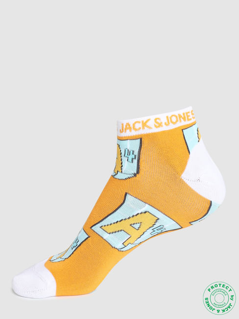 Orange Graphic Print Ankle Socks 