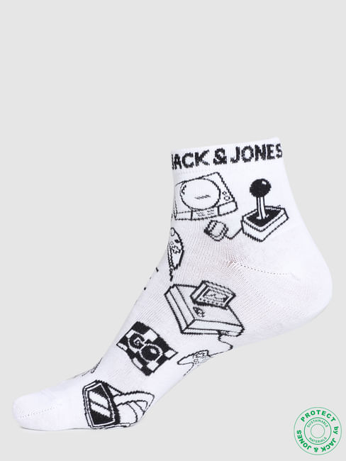 White Gaming Print Ankle Socks 