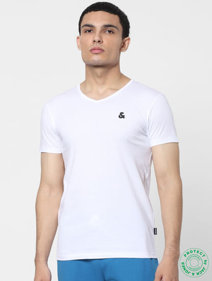 White & Blue V Neck T-shirts - Pack of 2