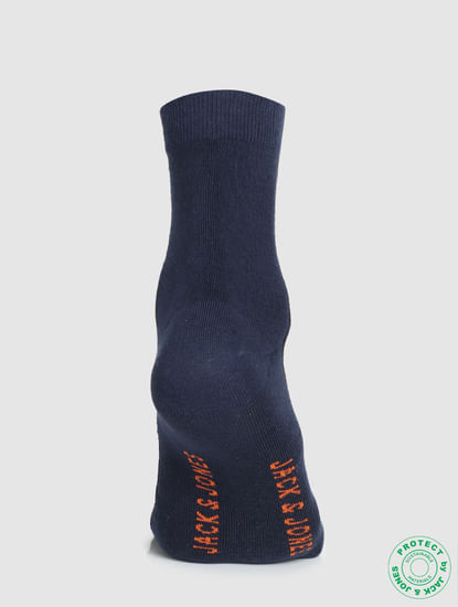 Navy Blue & Orange Colourblocked Socks 