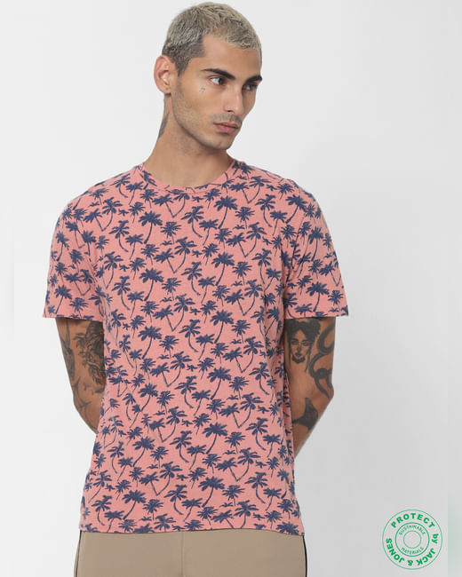 Pink Tropical Print Crew Neck T-shirt