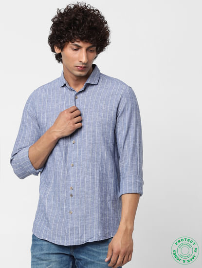 Blue Striped Linen Full Sleeves Shirt
