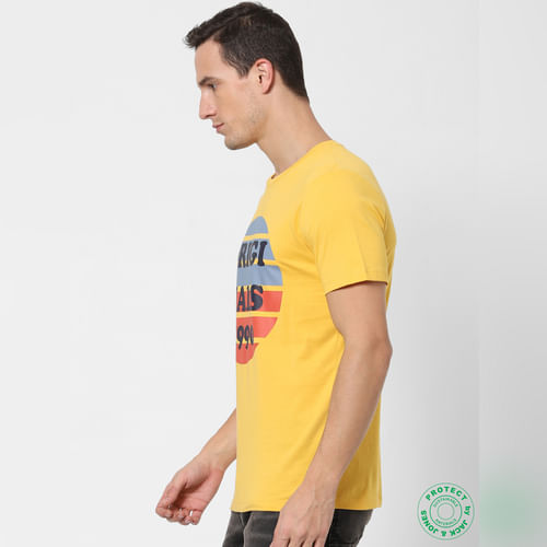 Yellow Logo Print Crew Neck T-shirt