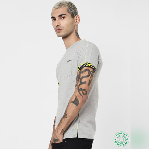 JACK&JONES Grey Patch Pocket Crew Neck T-shirt