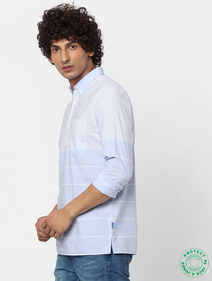 Blue Striped Linen Full Sleeves Shirt
