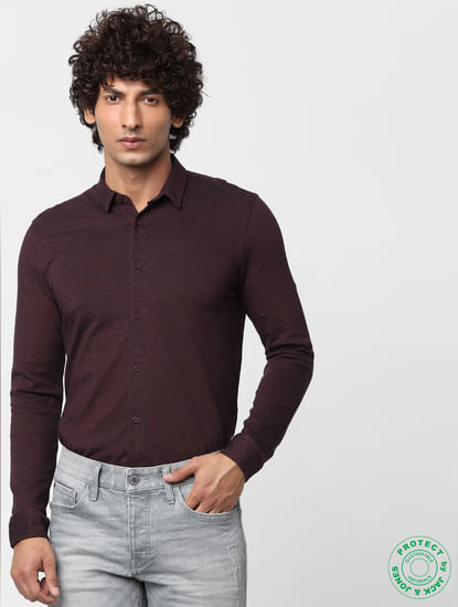Maroon Full Sleeves Regular Fit Jersey Shirt 