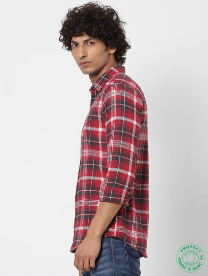 Red Full Sleeves Slim Fit Check Shirt