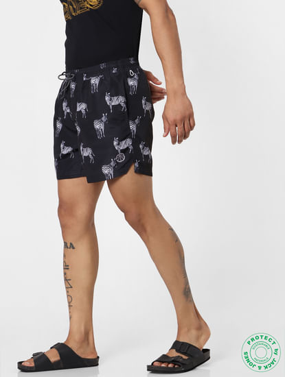 Black Mid Rise All Over Print Swimshorts