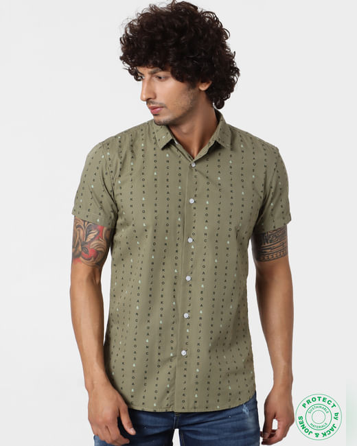 Green Short Sleeves All Over Print Shirt