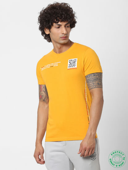 Yellow Text Print Crew Neck T-shirt