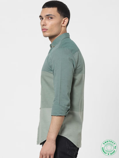 Green Colourblocked Full Sleeves Shirt