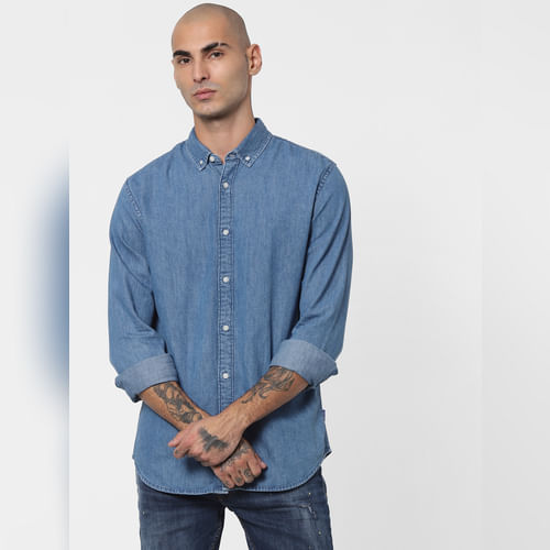 JACK&JONES Blue Indigo Dyed Full Sleeves Denim Shirt