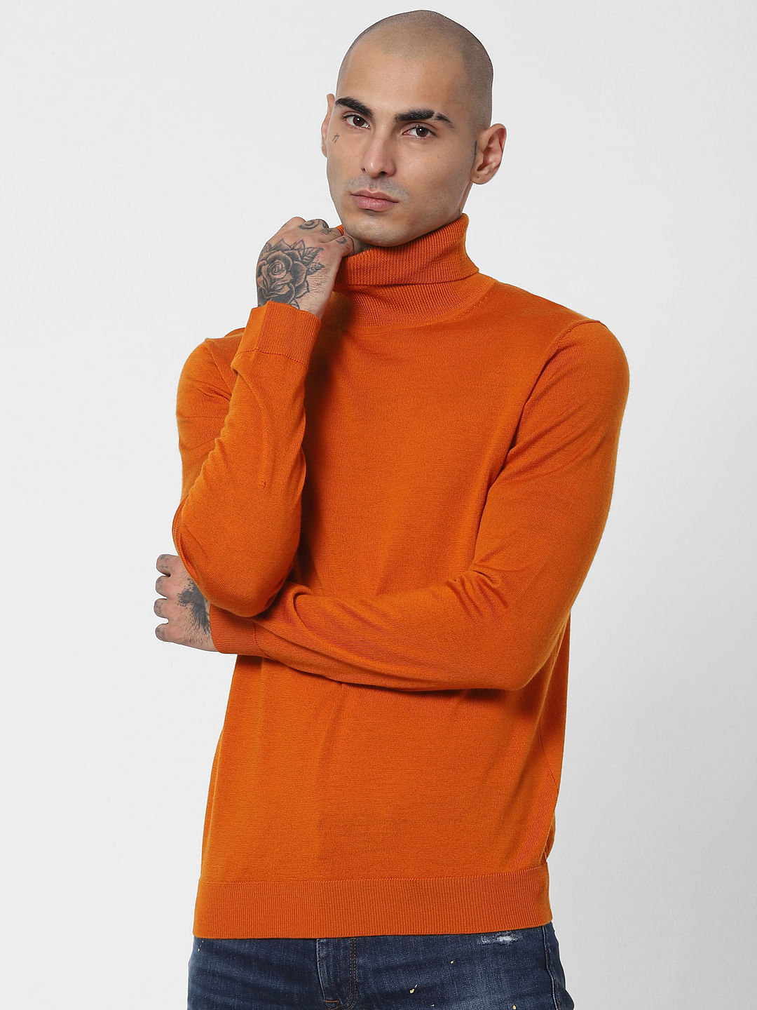 mens orange roll neck