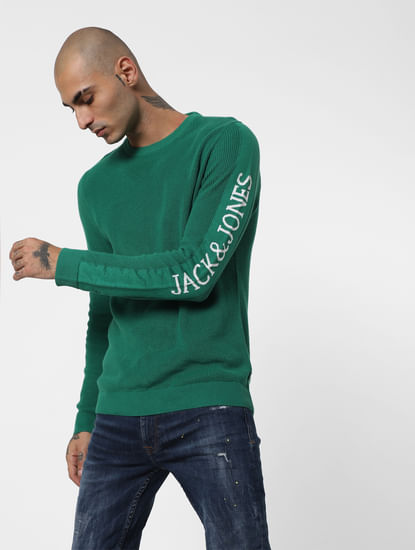 Green Logo Printed Sleeves Pullover 