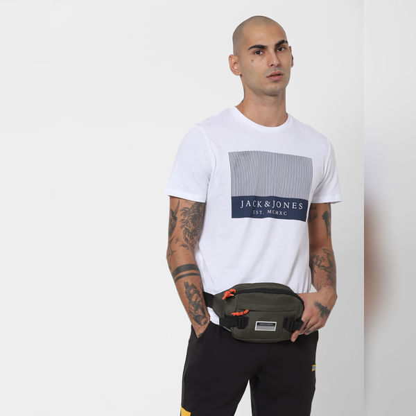BESTSELLER CLOTHING White Logo Print Crew Neck T-shirt