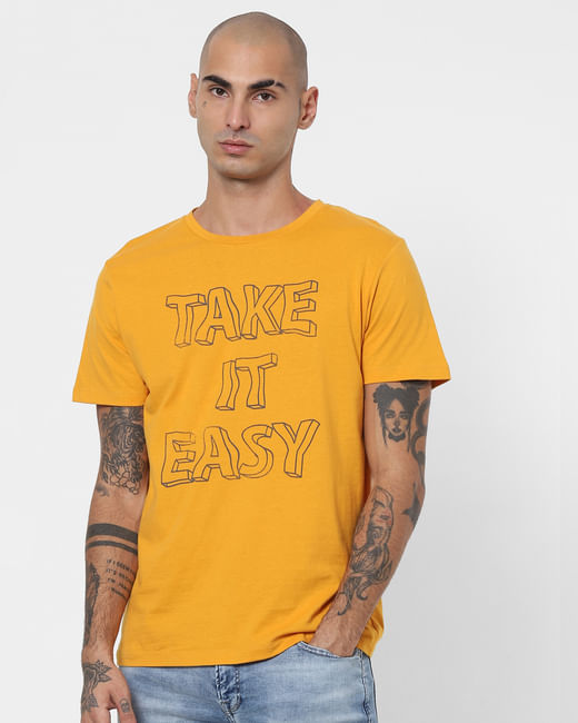 Yellow Slogan Print Crew Neck T-shirt