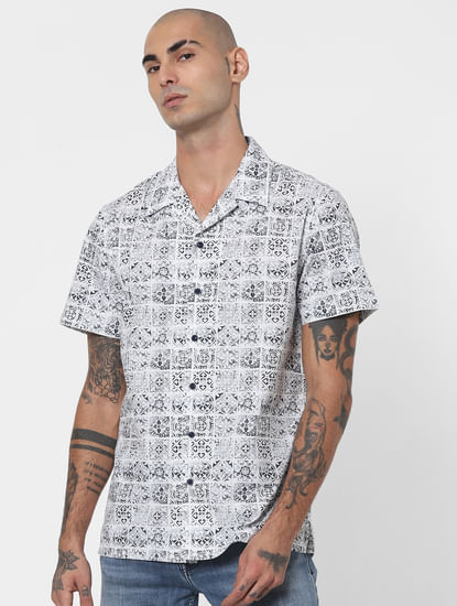 White All Over Print Half Sleeves Shirt