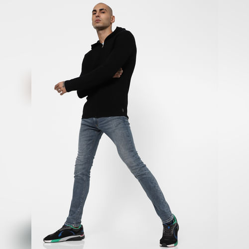 JACK&JONES Blue Low Rise Washed Liam Skinny Jeans