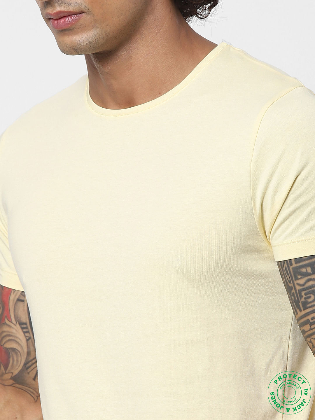 Pale yellow cheap crew neck