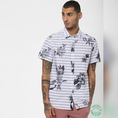 JACK&JONES White Striped Short Sleeves Shirt