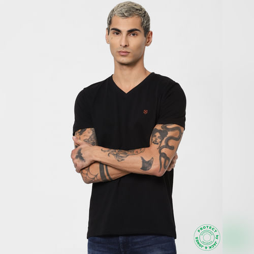 JACK&JONES Black V Neck T-shirt