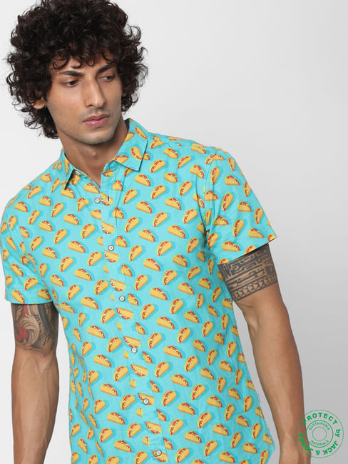 Blue Taco Print Half Sleeves Shirt