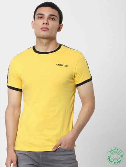 Yellow Tape Detail Crew Neck T-shirt