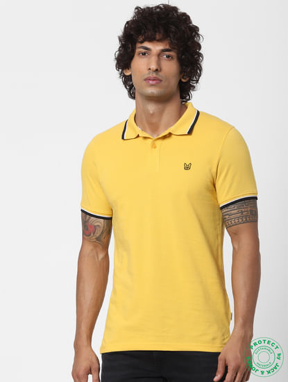 Yellow Contrast Tipping Polo Neck T-shirt