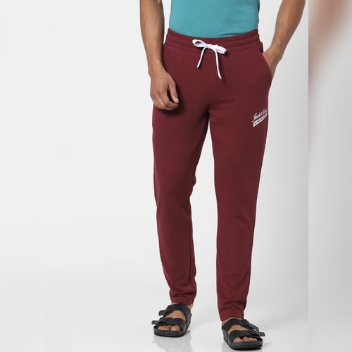 JACK&JONES Maroon Mid Rise Logo Print Sweatpants