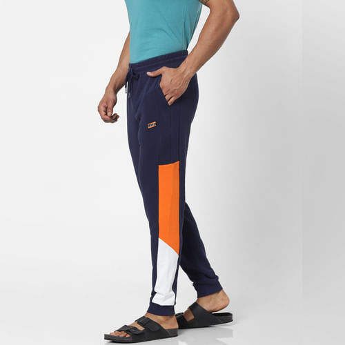 JACK&JONES Blue Mid Rise Colourblocked Sweatpants