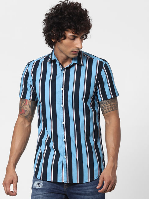 Blue Striped Half Sleeves Shirt