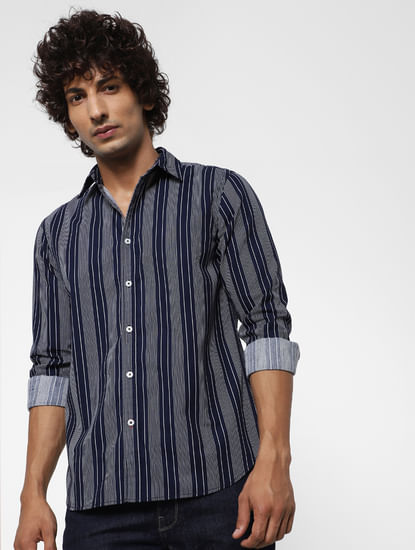 Blue Striped Full Sleeves Shirt