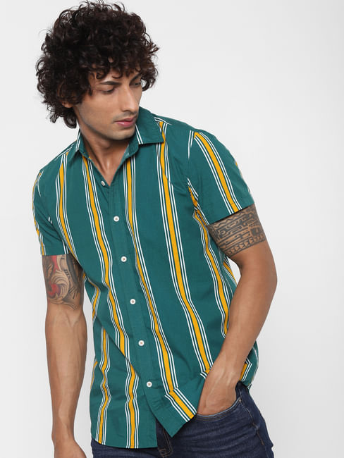 Green Striped Half Sleeves Shirt