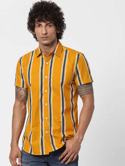 Yellow Striped Half Sleeves Shirt