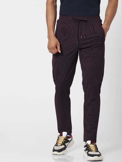 Purple Mid Rise Striped Pants