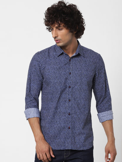 Blue All Over Print Full Sleeves Shirt