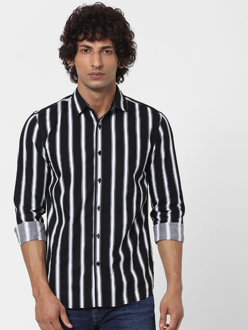 Black Striped Full Sleeves Shirt