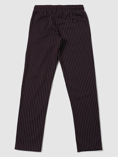 Boys Burgundy Low Rise Striped Pants