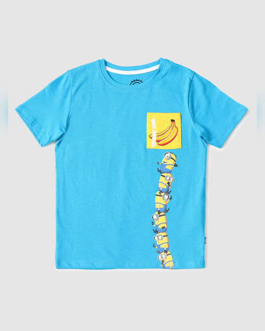 Boys X Minions Blue Graphic Print Crew Neck T-shirt