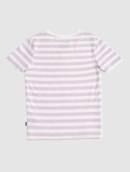 Boys Pink Striped Slogan Print Crew Neck T-shirt